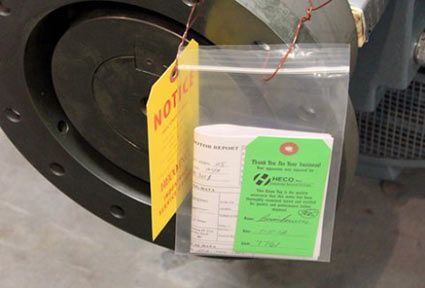 A HECO "green tag" and repair report that accompanies repaired electric motors.