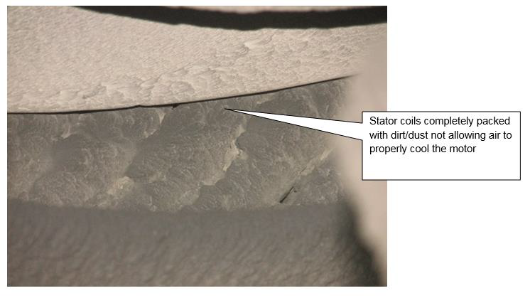 Boiler feed pump motor contamination packed stator coils
