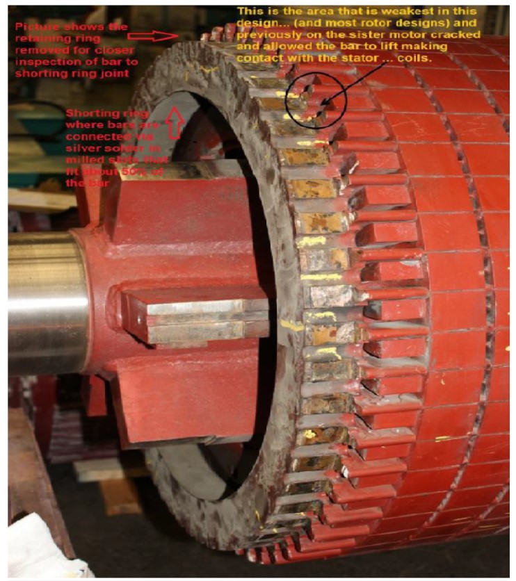 Closer inspection of bar to shorting ring joint