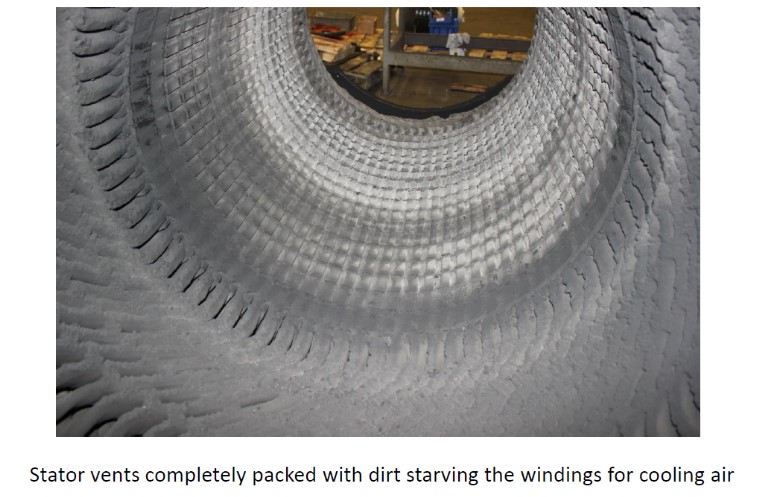 Stator vents packed with dirt